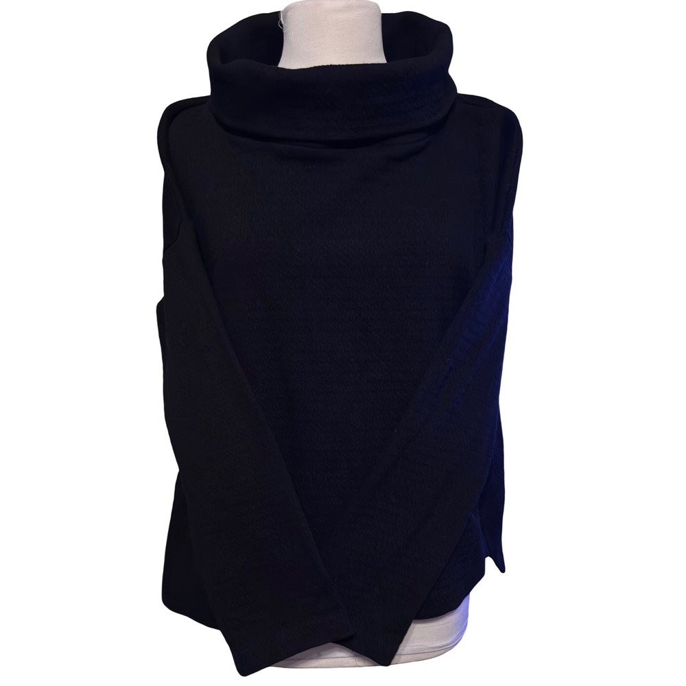 Eileen Fisher Cowl Neck Top Womens Medium Black Excellent Textured Drop Shoulder
